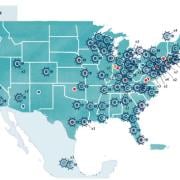 U.S. Map highlighting cancer centers and units.