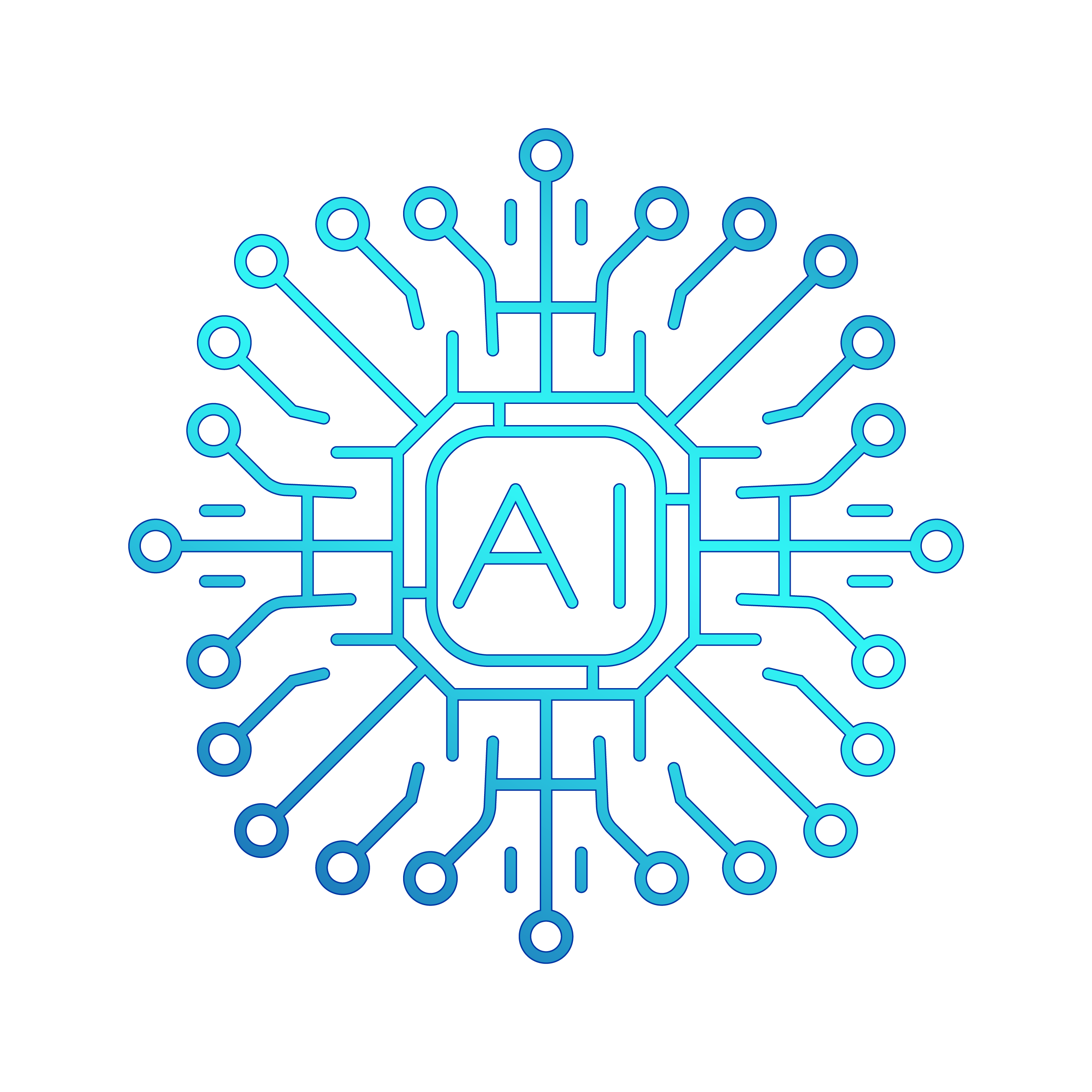 Icon with conected nodes surrounding the letters A.I.