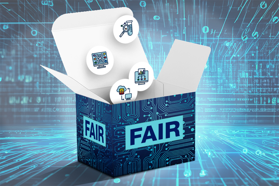 A box labeled FAIR with icons floating out of it