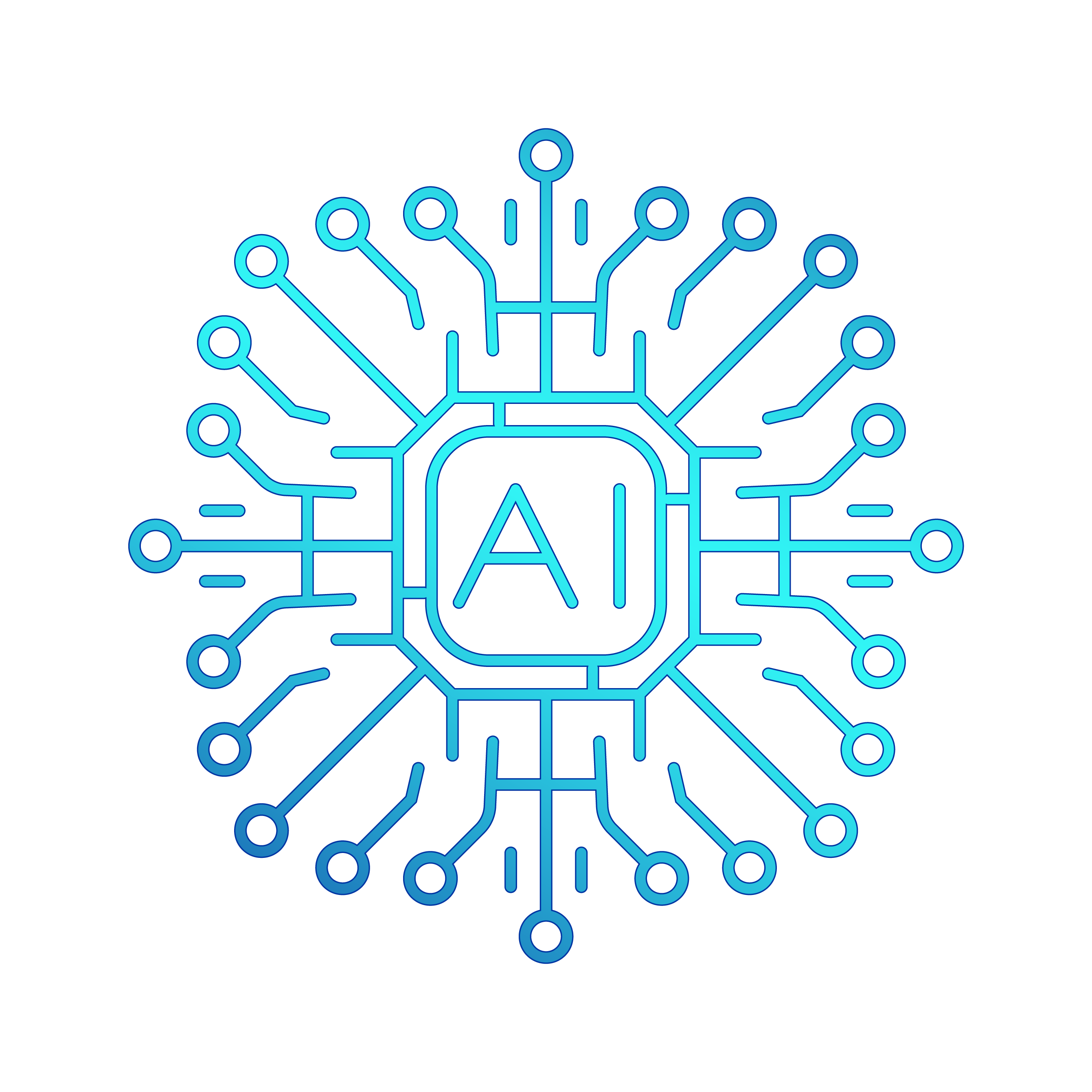 Icon with connected nodes surrounding the letters A.I.